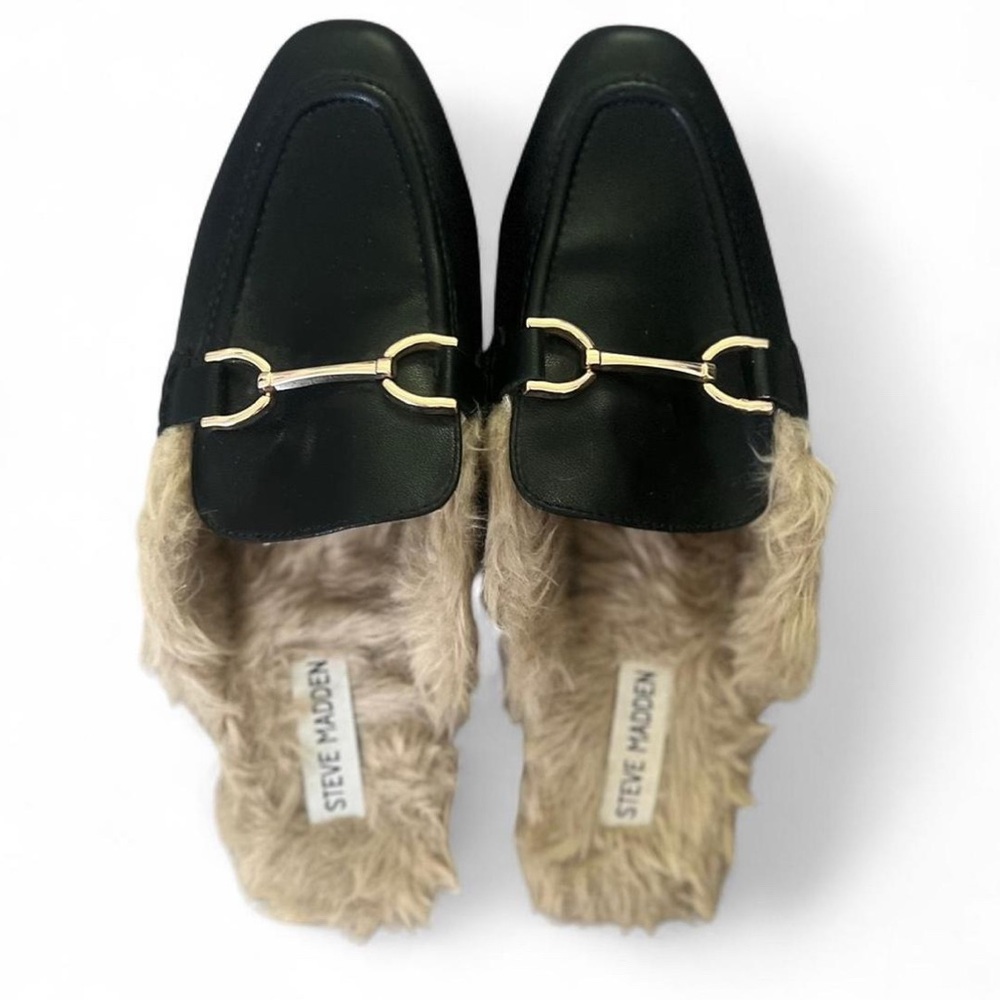 Steve Madden Black Loafers with faux Durban Gold Detail